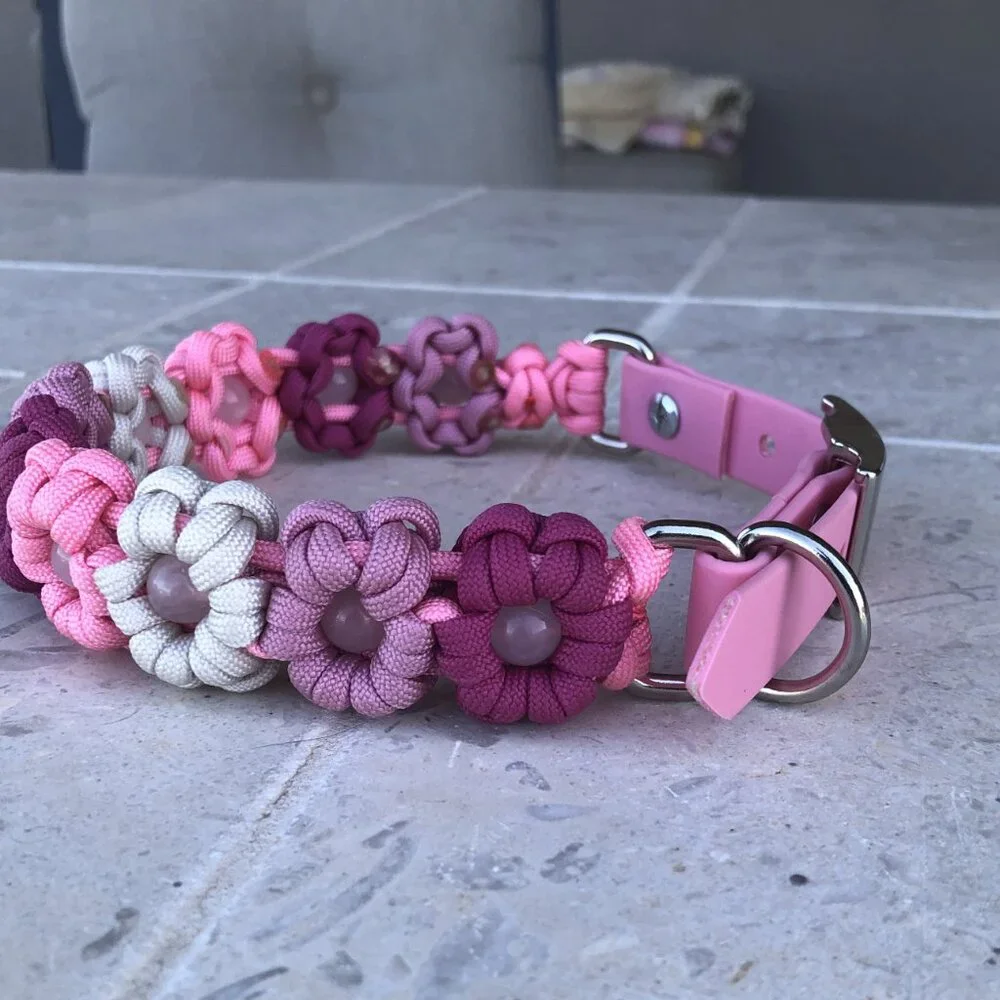 Pink Flower Dog Collar ~ Adjustable 15